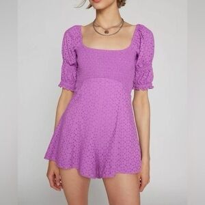 UO Kimichi Blue Eyelet Romper Size Small
